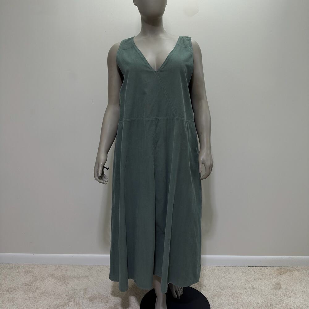 NWT Marina Rinaldi Green Cotton Jumper Dress Sleeveless US 20 Minimalist Teacher
